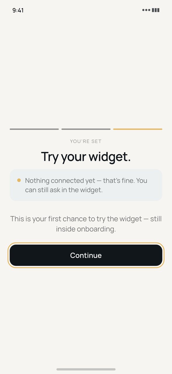 Onboarding preview: You're set. Try your widget.
